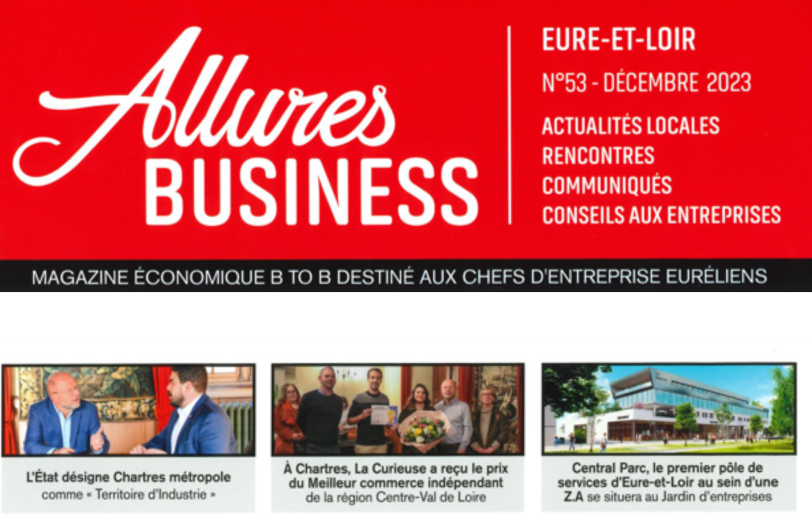 Allures BUSINESS DECEMBRE 2023 - Article sur CENTRAL PARC Chartres en page 14