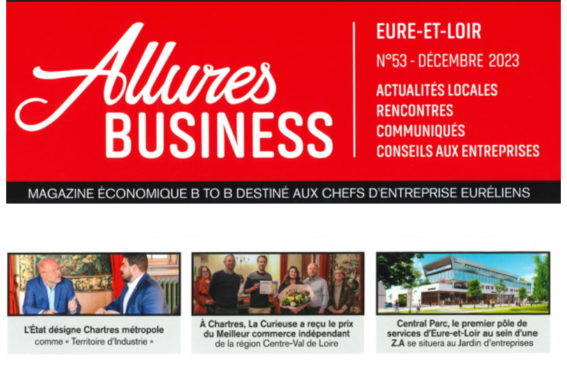 Allures BUSINESS DECEMBRE 2023 - Article sur CENTRAL PARC Chartres en page 14